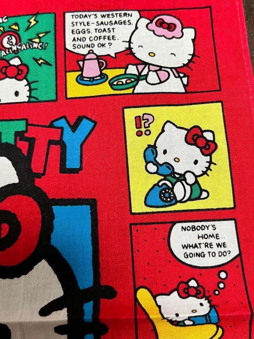 1989年　サンリオ　Sanrio ハローキティ 全部英語の14コマ漫画ハンカチ