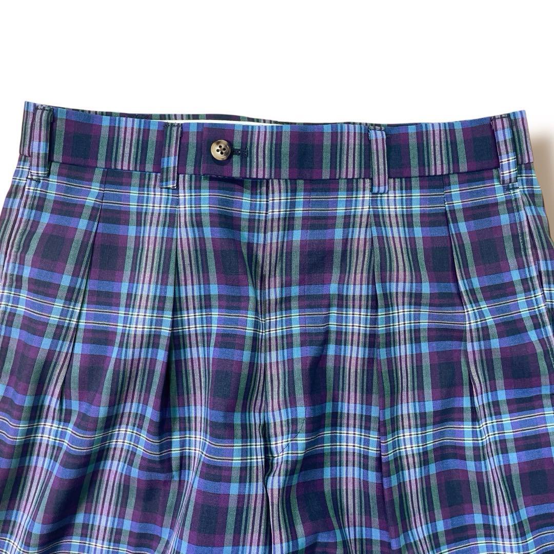 J.PRESS GOLF 2タック ギンガムチェック ワイドシルエットパンツ