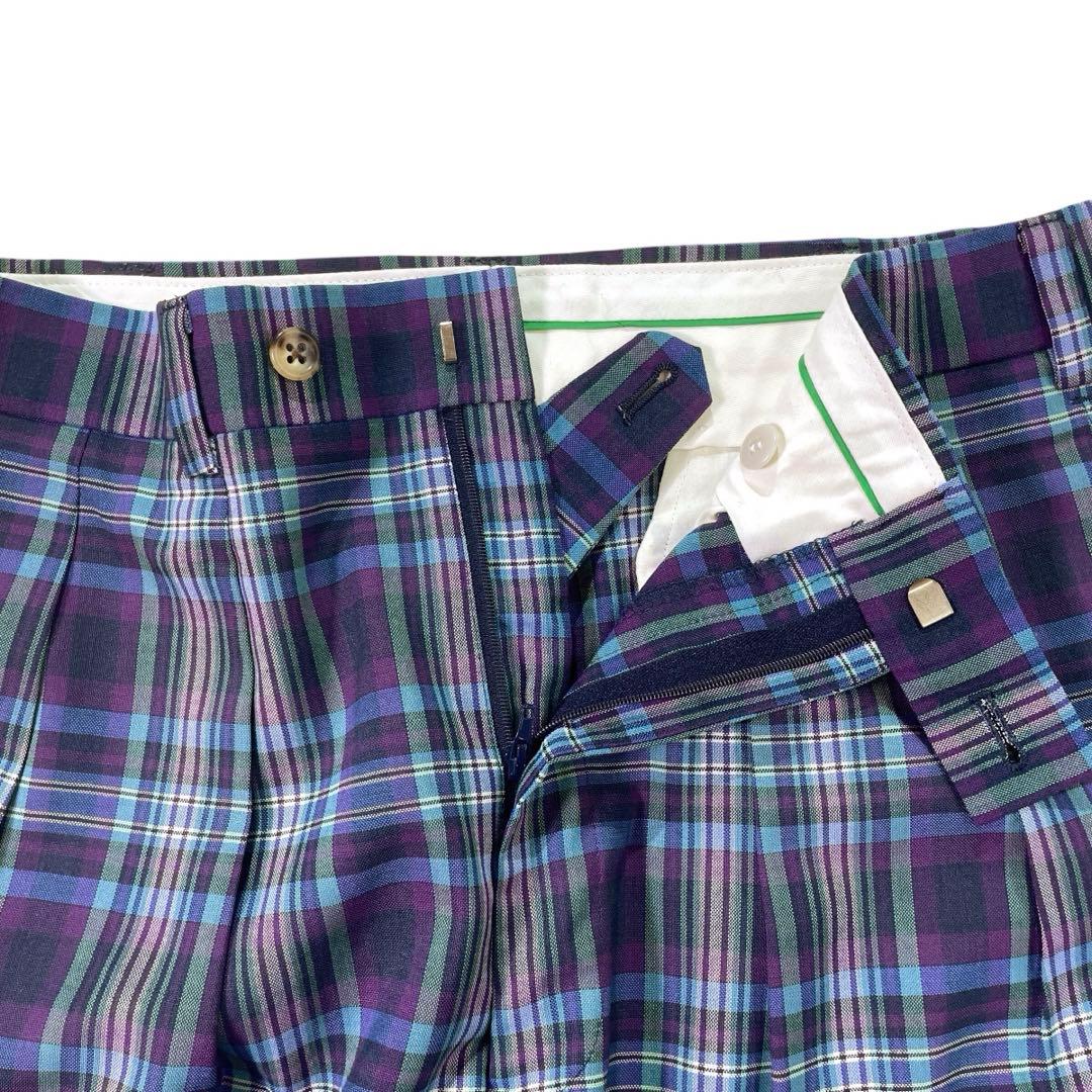 J.PRESS GOLF 2タック ギンガムチェック ワイドシルエットパンツ