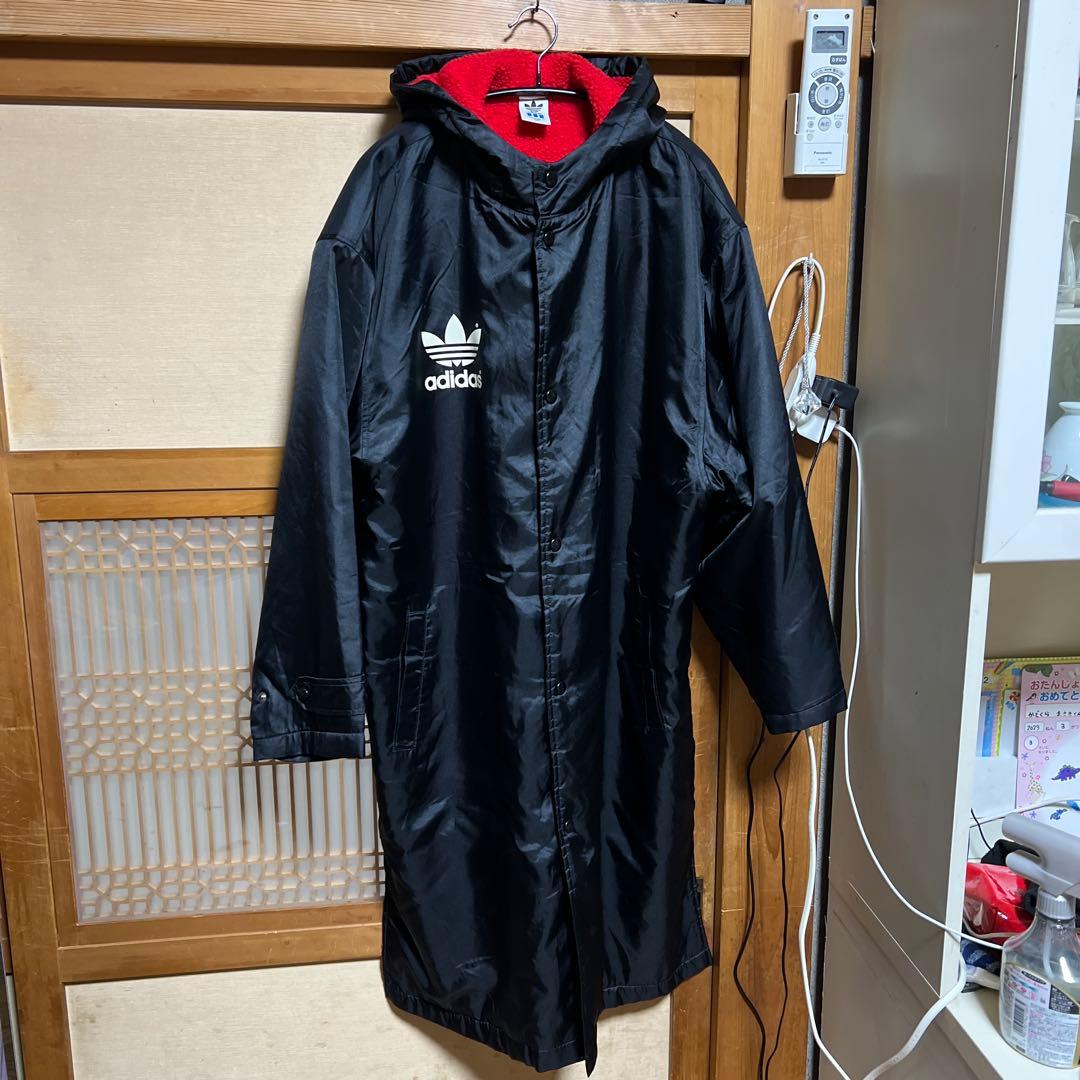 ヴィンテージ 古着 adidas アディダス ベンチコート デサント製　黒　L