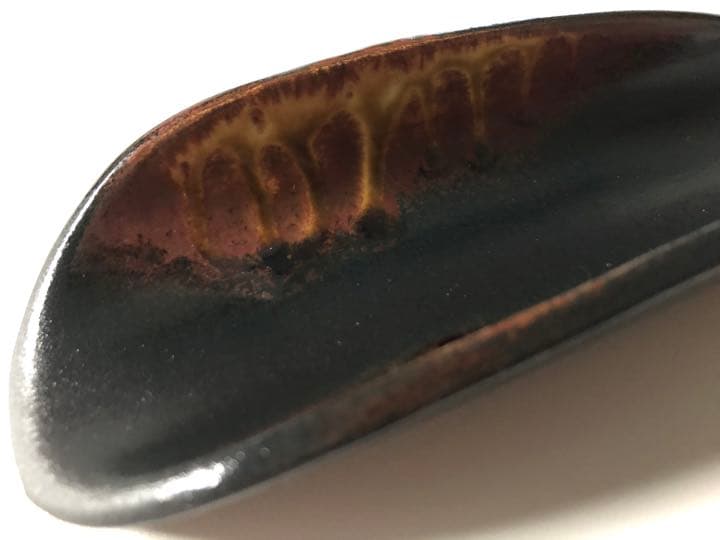 【筑後窯 作家一点物】黒柿窯変茶則(楕円型)