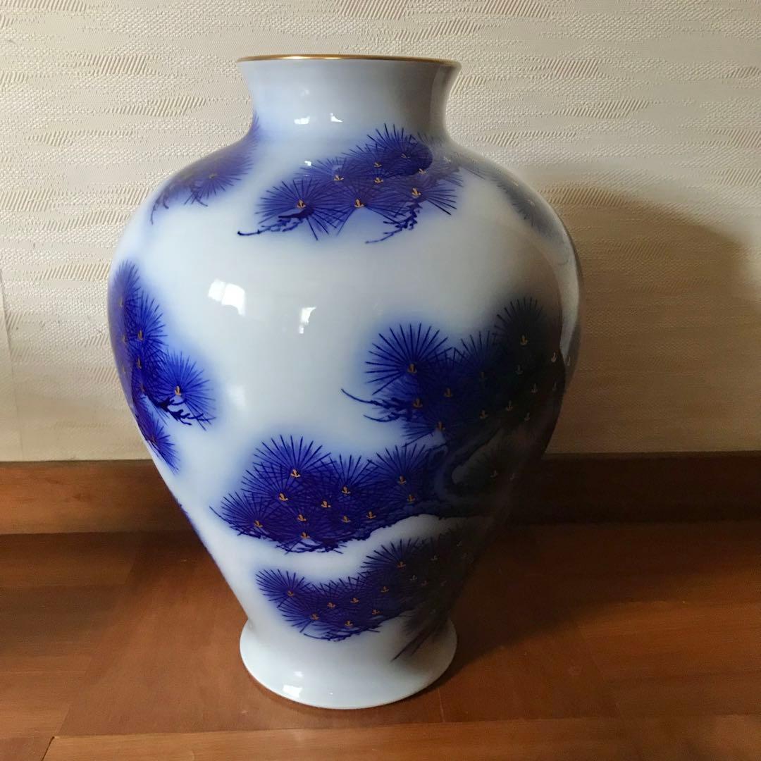 香蘭社　花瓶　染錦模様　老松文