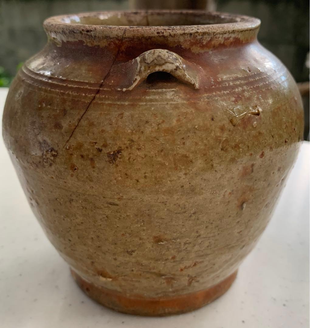 瀬戸焼　お歯黒壺　高台　双耳　年代物