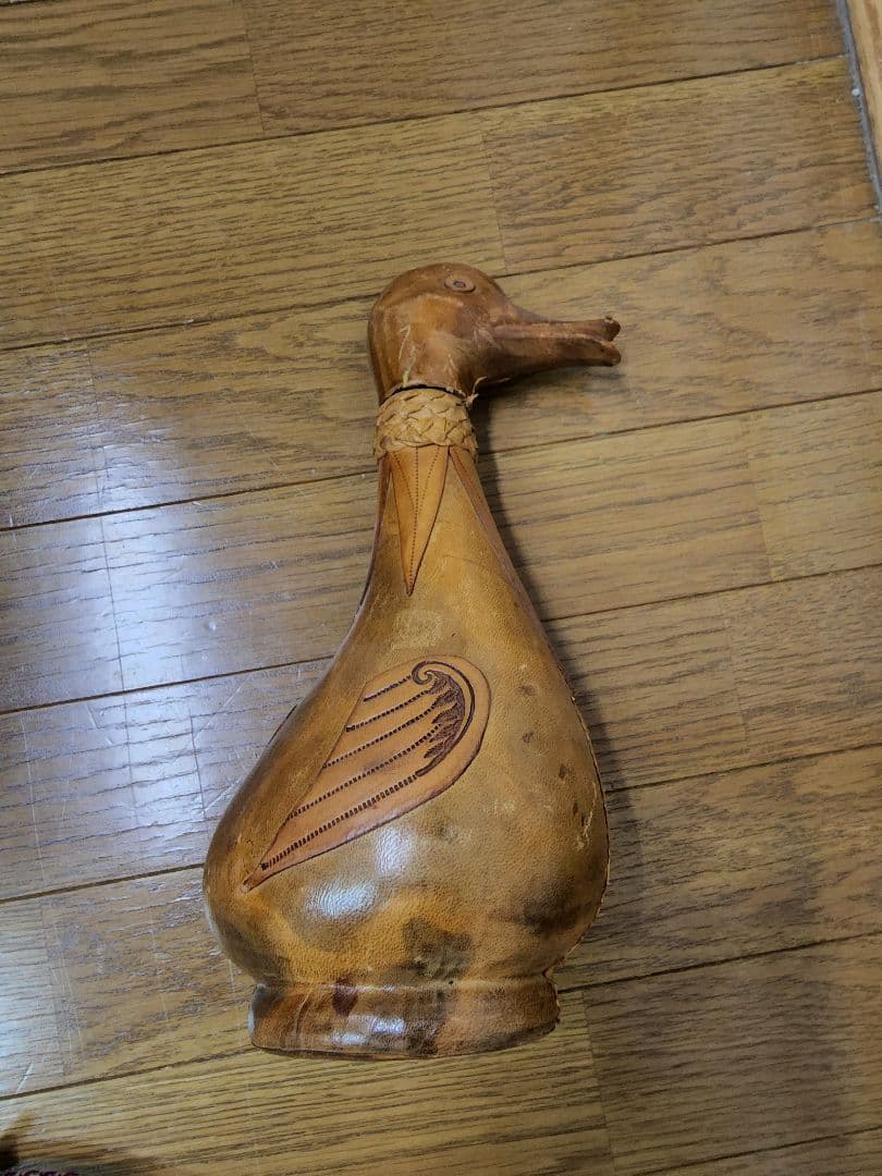 鴨　革製ボトル　デキャンタ　昭和レトロ