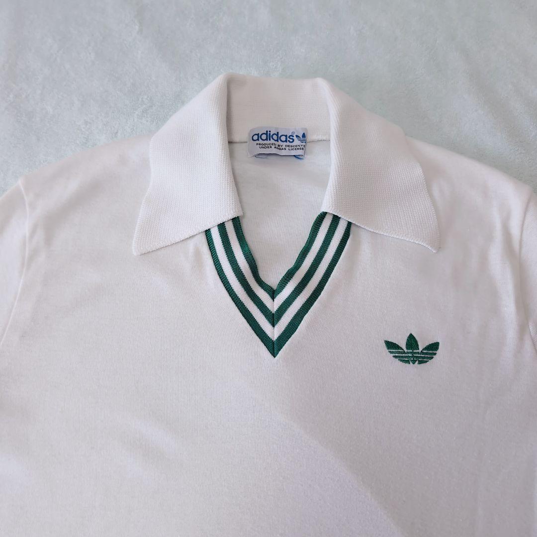レア adidas 80sデサント製 ヴィンテージテニスポロ ホワイト×グリーン