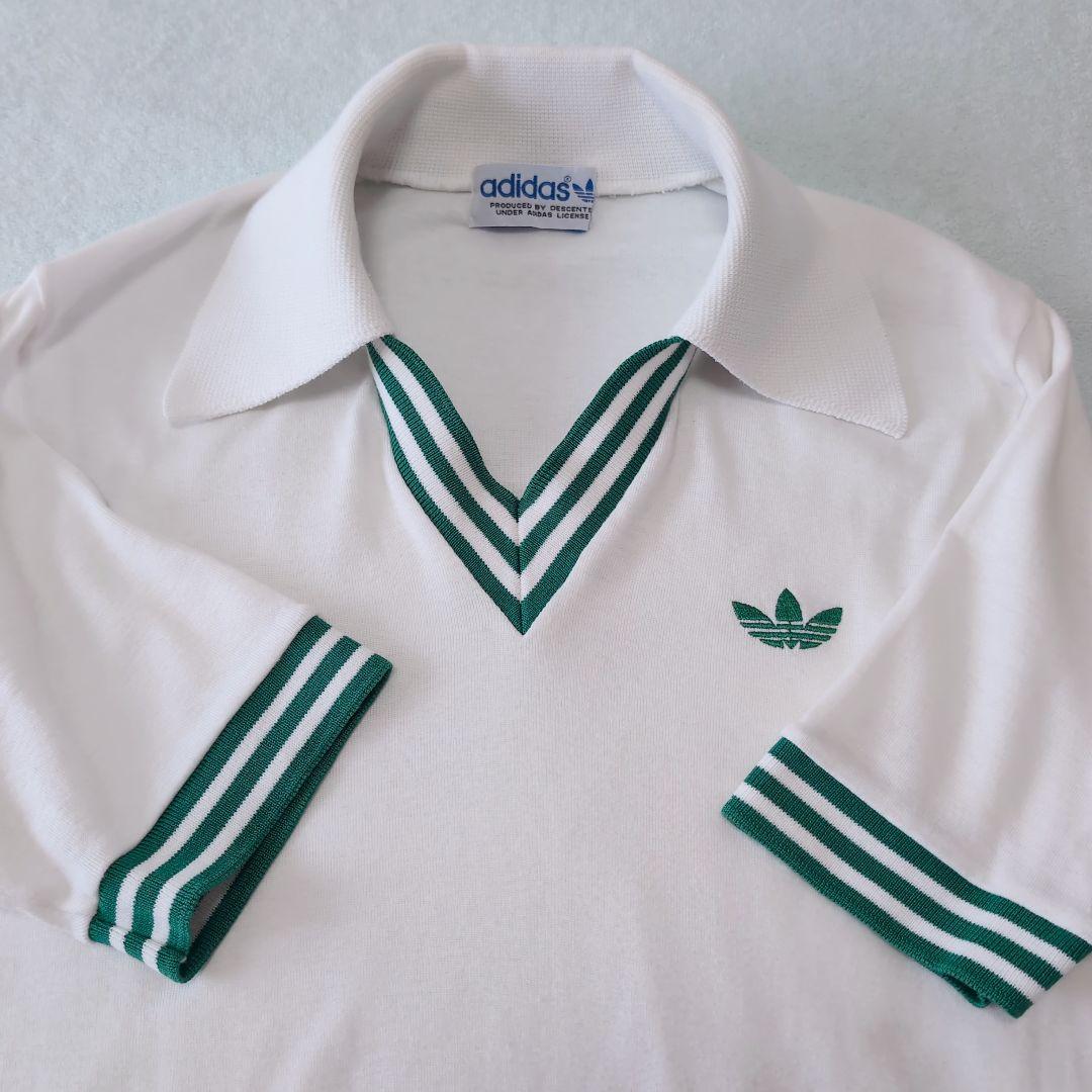 レア adidas 80sデサント製 ヴィンテージテニスポロ ホワイト×グリーン
