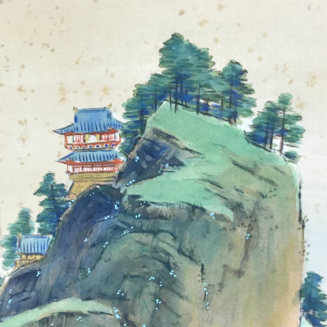 【真作】堀江春斎/蓬莱仙境図/山水図/横物/正月掛軸/掛軸/名家伝来AD-771