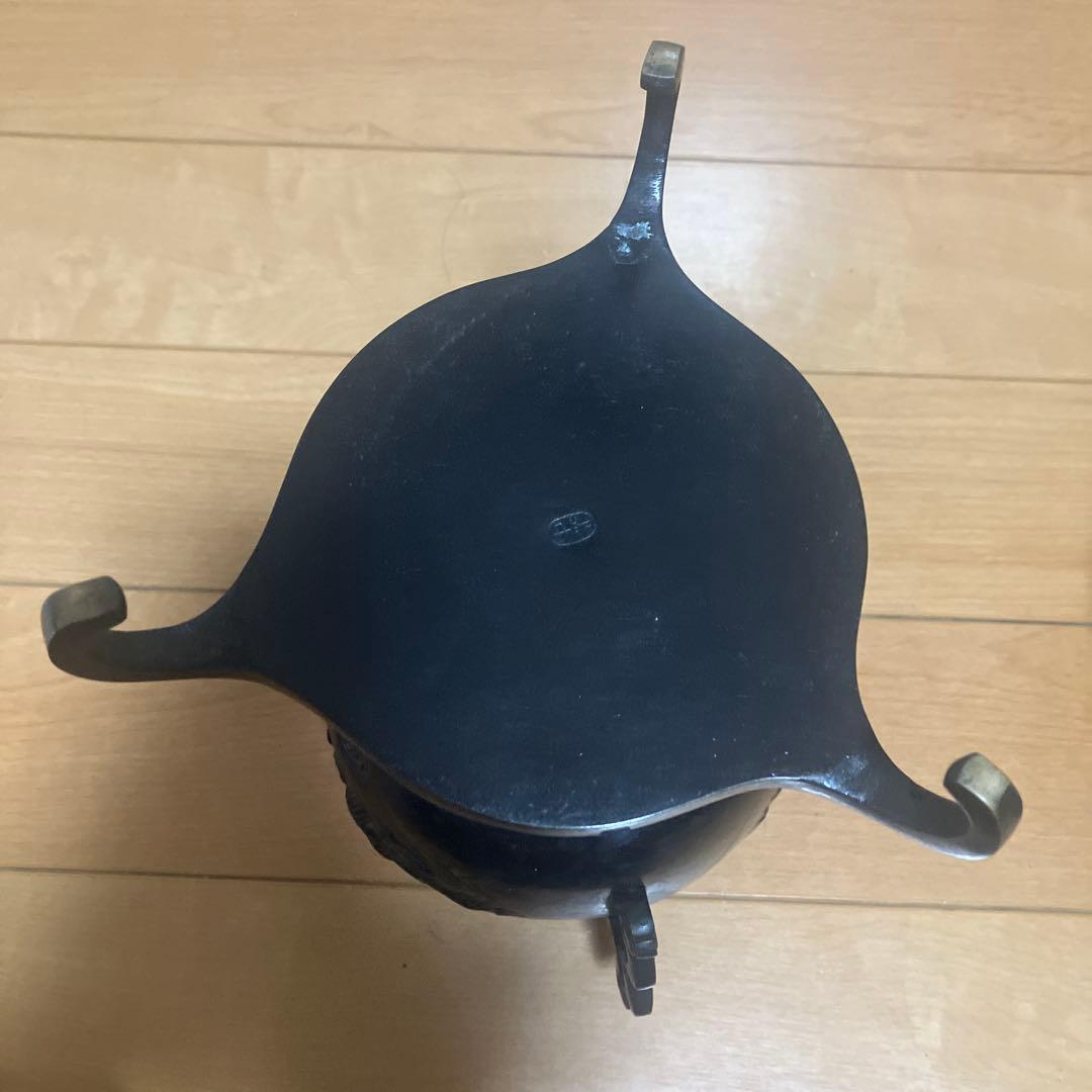 薄端 唐銅 龍 虎 模様　三脚 伝統工芸縁起物