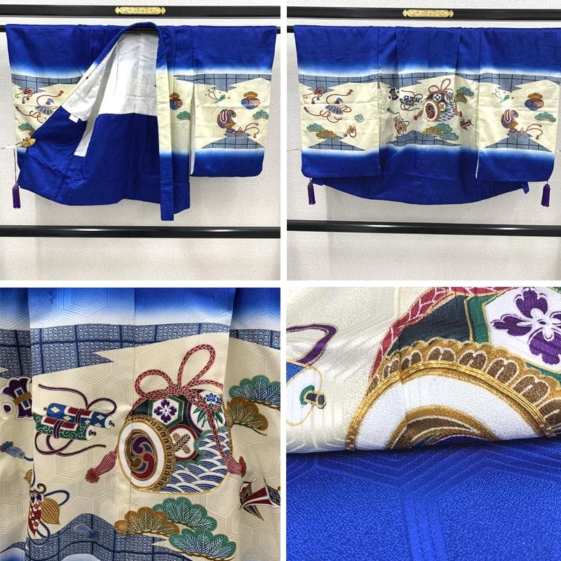 511ab5■七五三 五歳 男児 着物&羽織&袴&角帯 鼓 金駒刺繍■美品