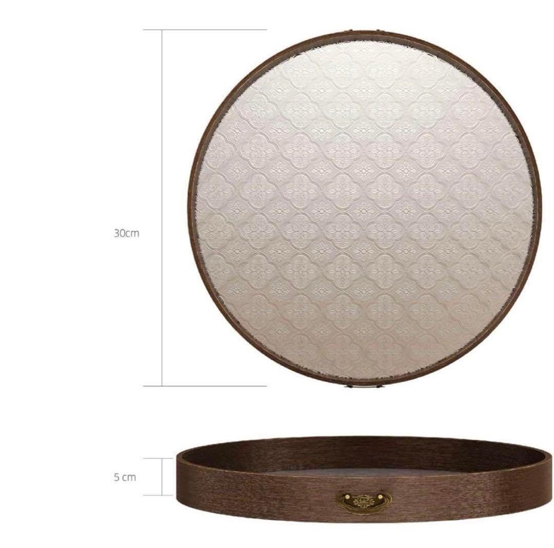 丸盆 竹製 キッチントレー 丸形 30cm 海棠花模様 金属 取っ手付き