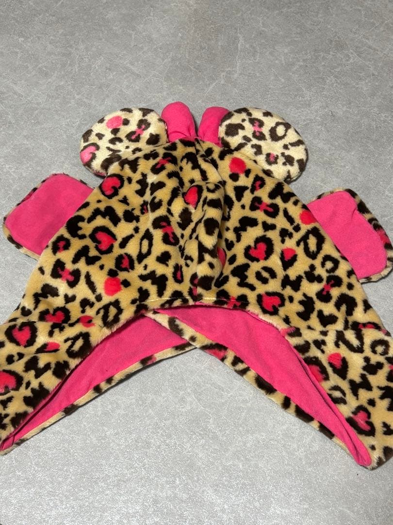 ミニー ヒョウ柄 マフラーキャップ ピンク