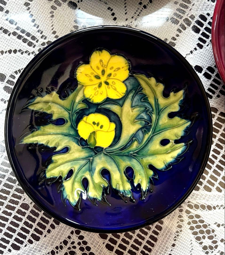 ★MOORCROFT★ ムーアクロフト イギリス手描き花柄小皿3枚 S189