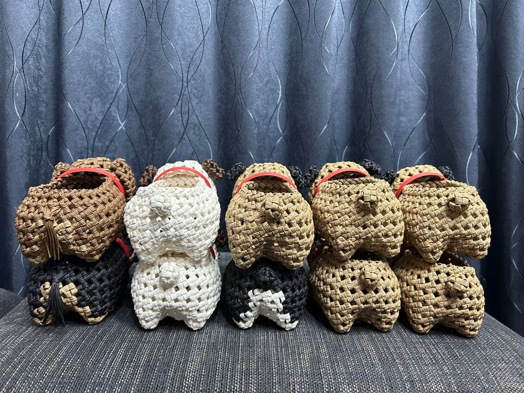 ちかこです。ダックス犬　エコクラフト クラフトバンド　小物入れ
