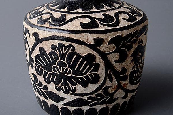 u382 希少品　骨董　古美術　中国古玩　宋磁州窯瓶 花瓶 水差 鳥 黒