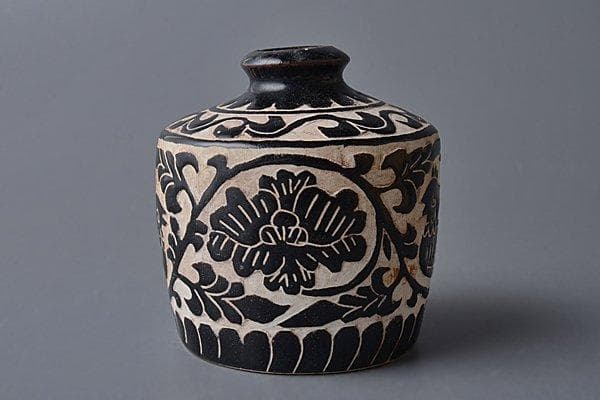 u382 希少品　骨董　古美術　中国古玩　宋磁州窯瓶 花瓶 水差 鳥 黒