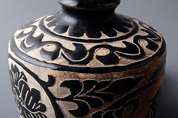 u382 希少品　骨董　古美術　中国古玩　宋磁州窯瓶 花瓶 水差 鳥 黒