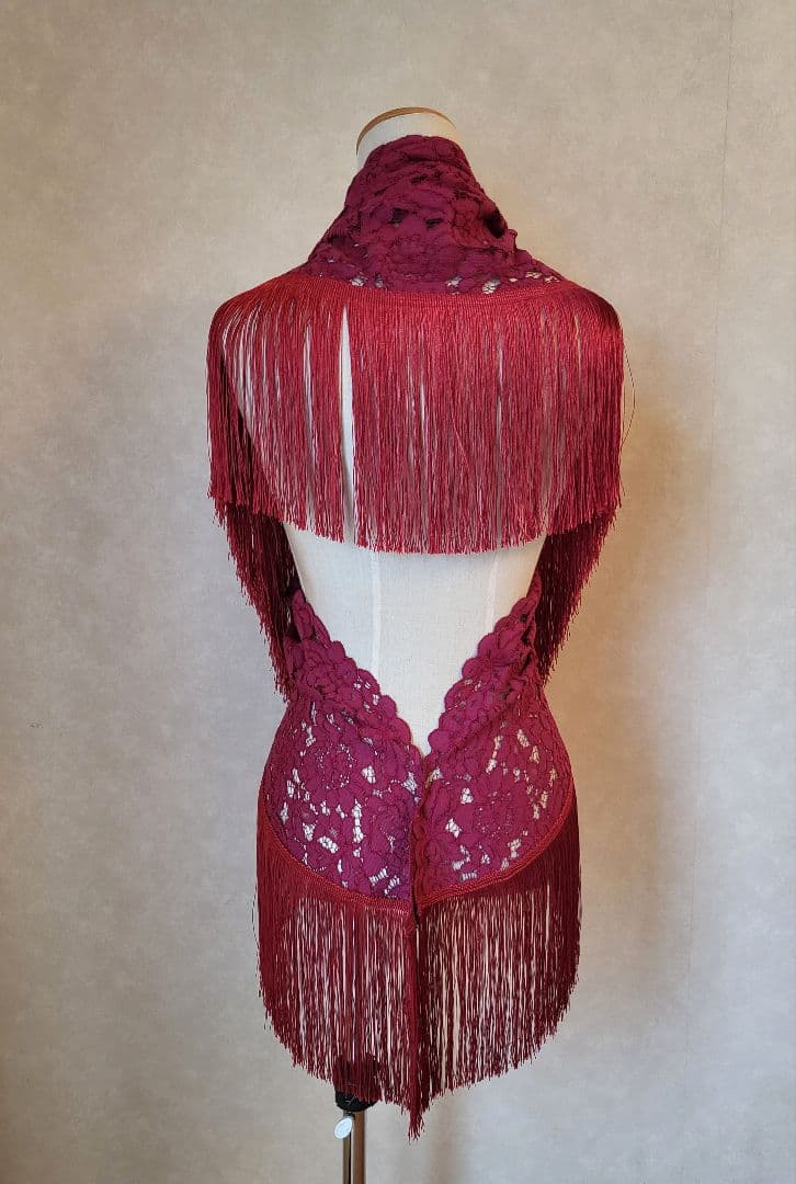 ダークピンク×ワインレッド (大) ロングシージョ フラメンコ　衣装