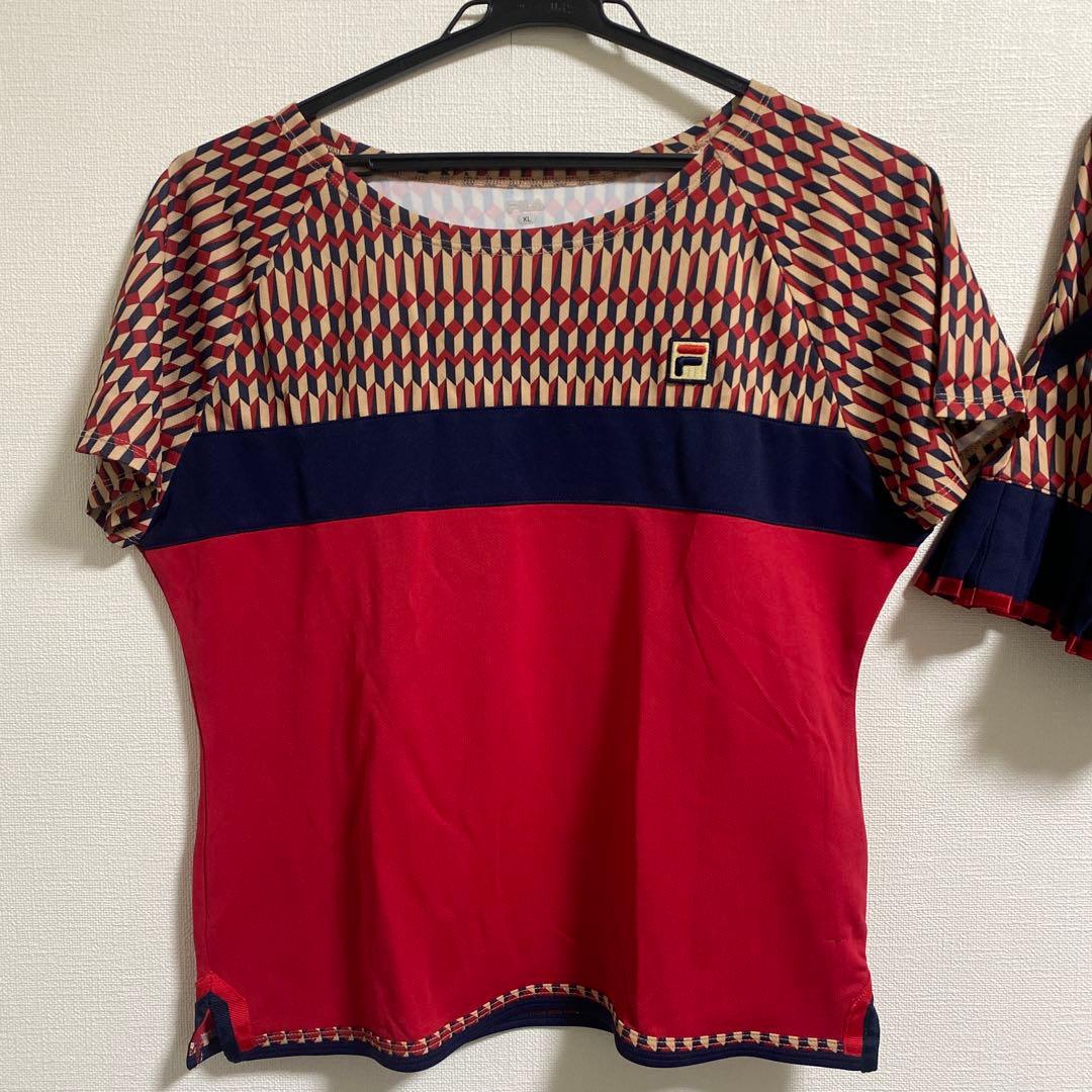 FILA テニス　上下セット　レディース　テニスウェア　XL M 赤　柄