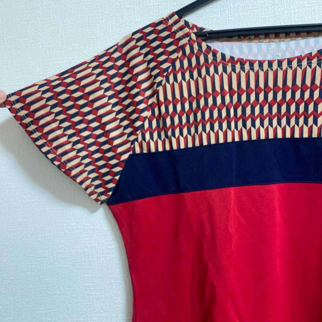 FILA テニス　上下セット　レディース　テニスウェア　XL M 赤　柄