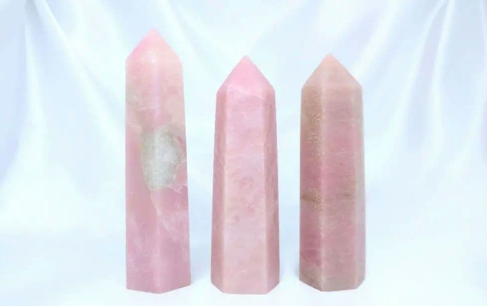 ピンクオパール　ポイント　三本セット　水晶共生　六角柱　10月　誕生石