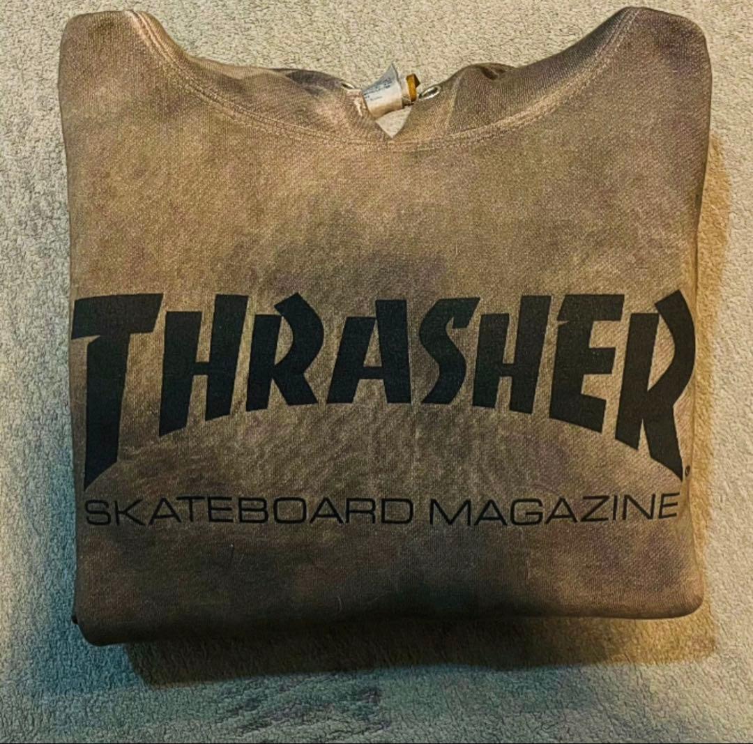 美品/一点モノ　THRASHER スラッシャー パーカー M 墨汁染め加工