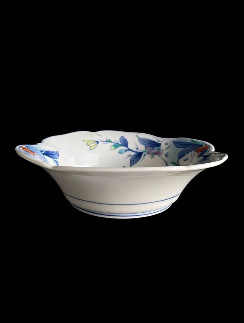 新品⭐️有田焼 華山窯25cm大鉢ツル付バスケット大皿 花柄 菓子 フルーツ 果物