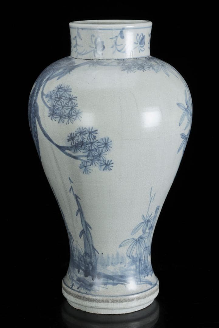 李朝 染付白磁 松竹文大花瓶 45cm 朝鮮古陶磁 古美術 壺 大型花瓶 骨董品