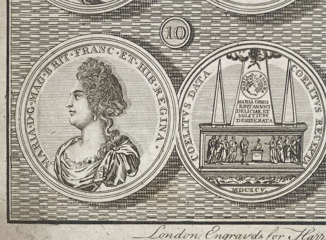 額装品　1785年頃　英国の歴史　「Queen Mary　メダル図譜」