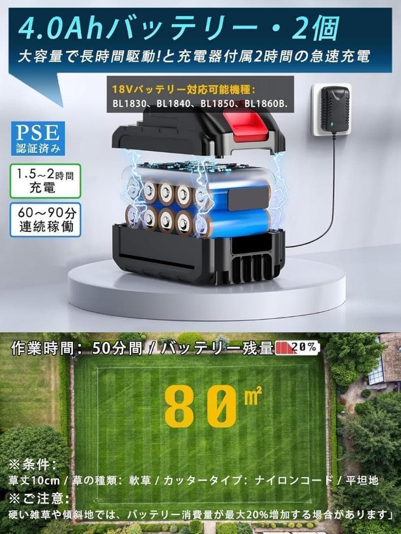大特価❣️ 電動 草刈り機 充電式 18V 互換 ブラシレス