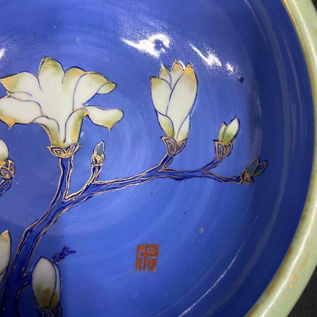 色絵青磁中鉢 明治時代後期　在銘明治年制　蘭　アンティーク