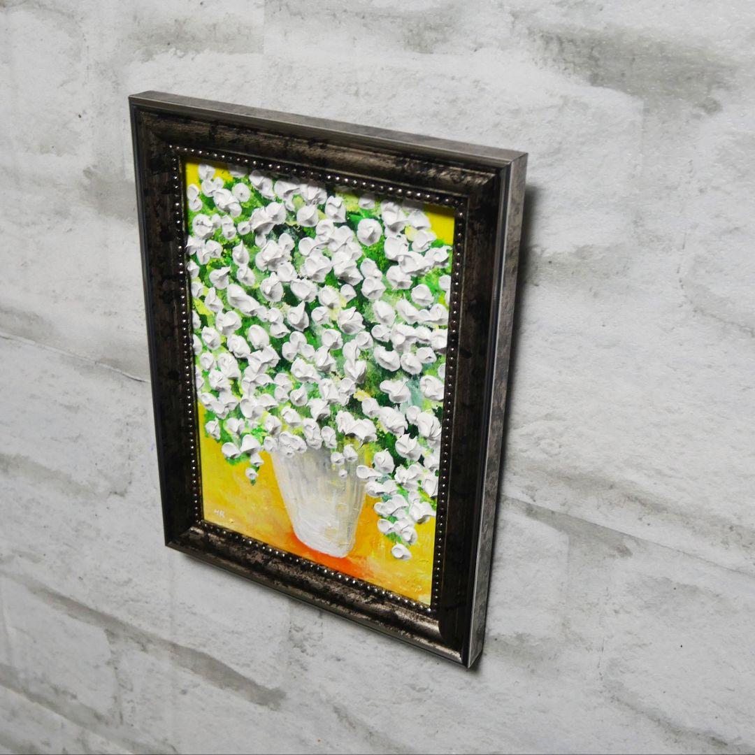 油絵 ミニ絵画2L【かすみ草】