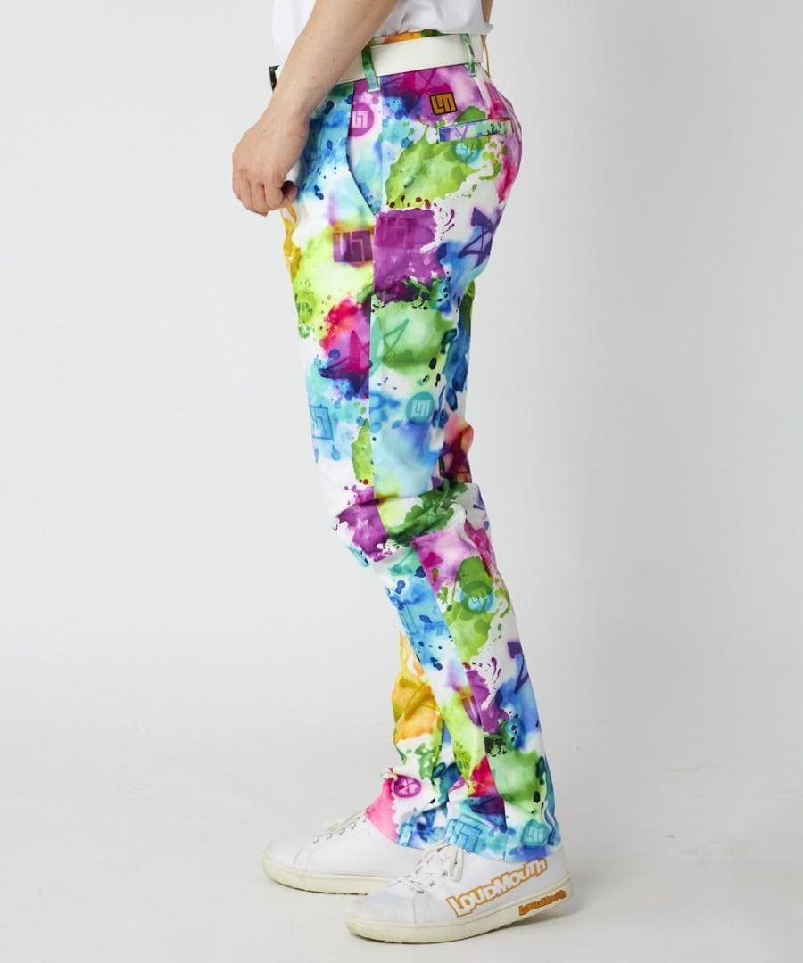 ★新品★ラウドマウスゴルフ★ストレッチツイル柄パンツ★LL★スプラッシュネオン