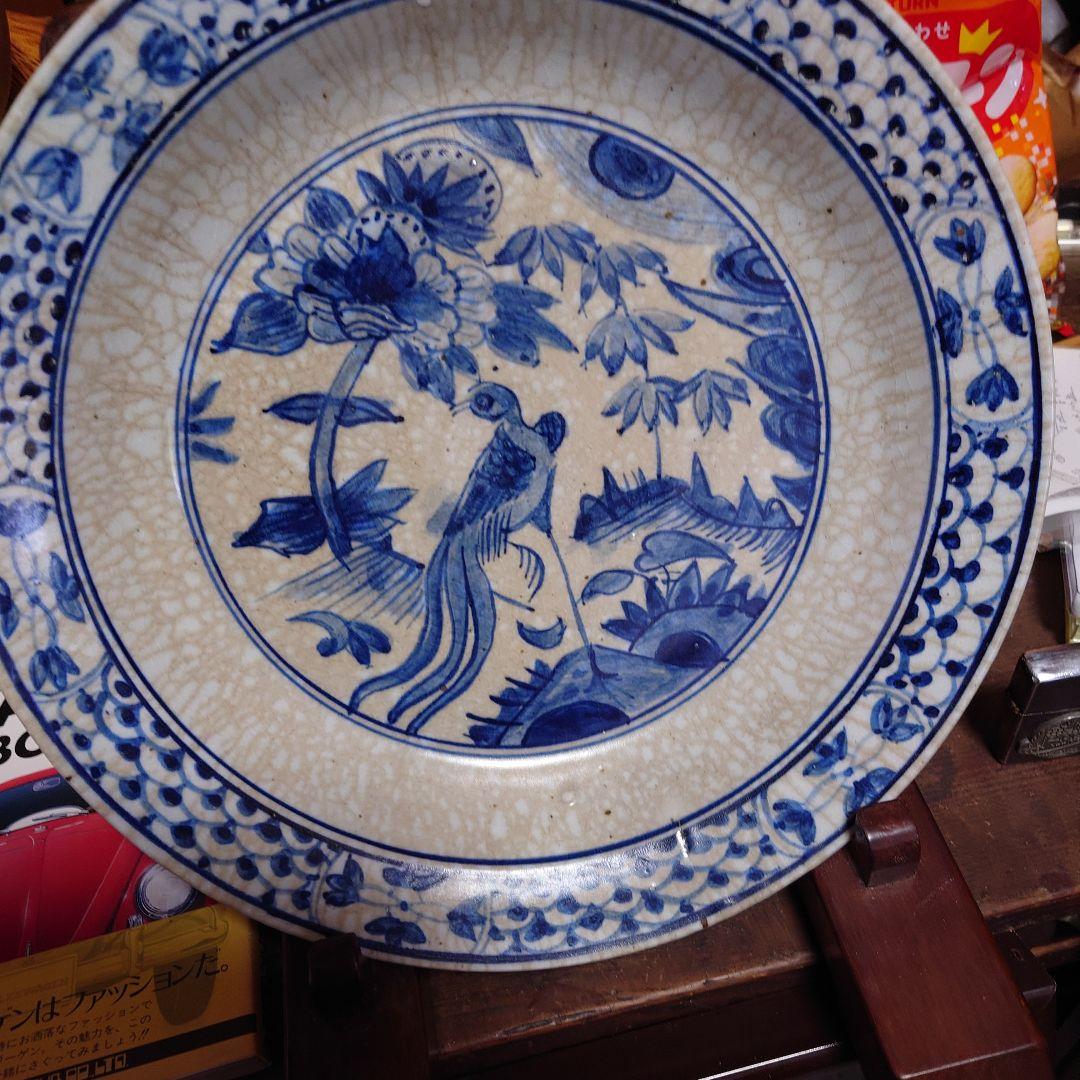 中国　古染　花鳥紋尺皿 清朝中期　古美術　骨董　中国美術