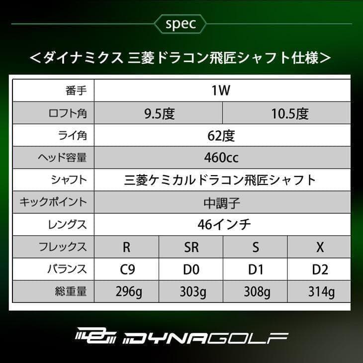 ☆新品 適合最強の反発力 ダイナミクスドライバー ドラコン飛匠シャフト仕様