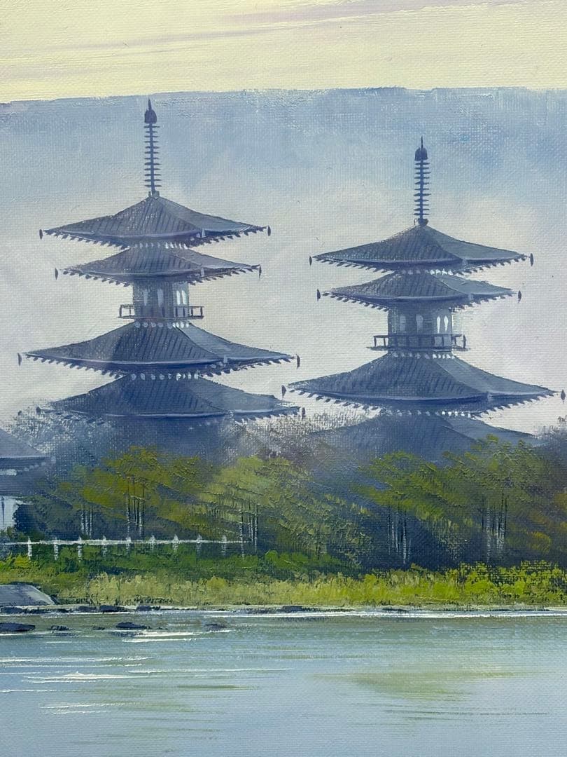 【油彩画】西の京 薬師寺の朝　辻 京子 3083