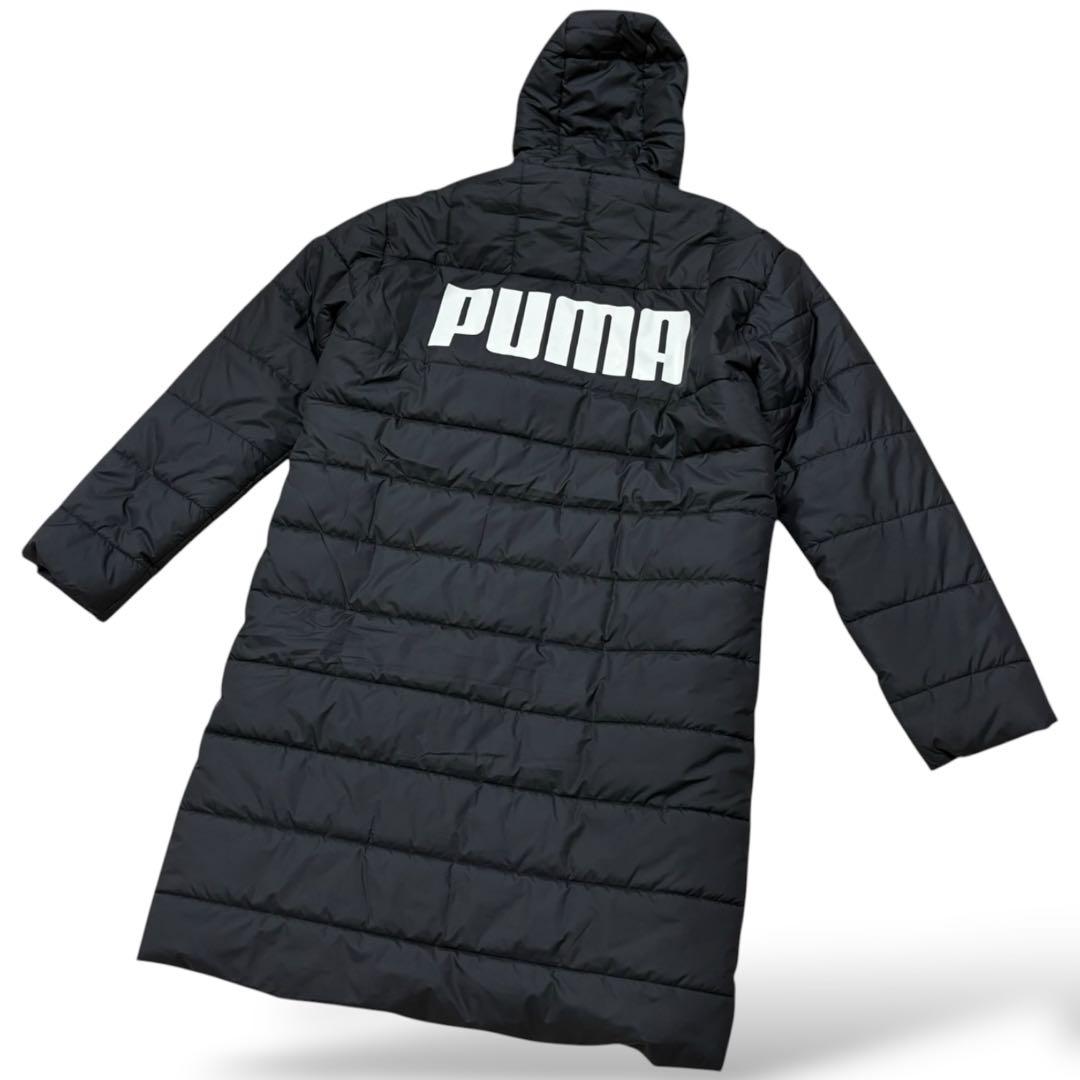 美品 PUMA パデッドロングコート 撥水防寒 黒 M 羽織 CELL フード付