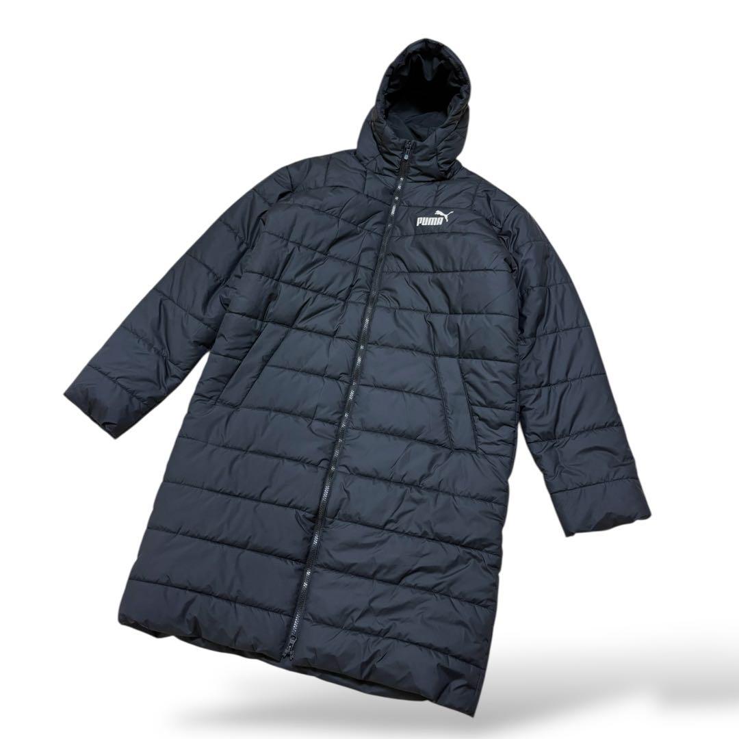 美品 PUMA パデッドロングコート 撥水防寒 黒 M 羽織 CELL フード付