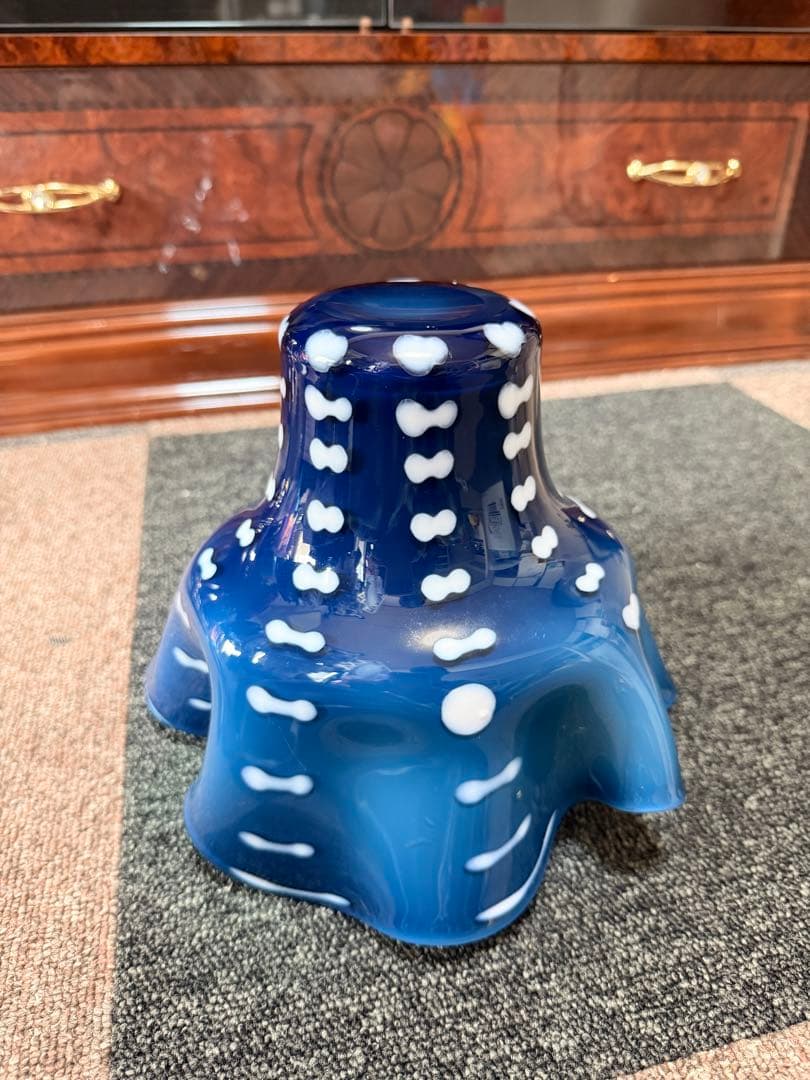 Glass Flower Vase ガラス花瓶 ブルー系 アートガラス 希少