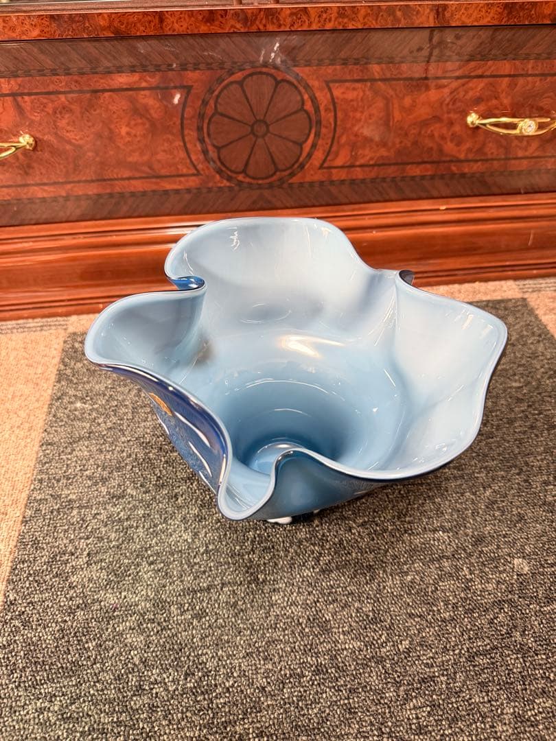Glass Flower Vase ガラス花瓶 ブルー系 アートガラス 希少