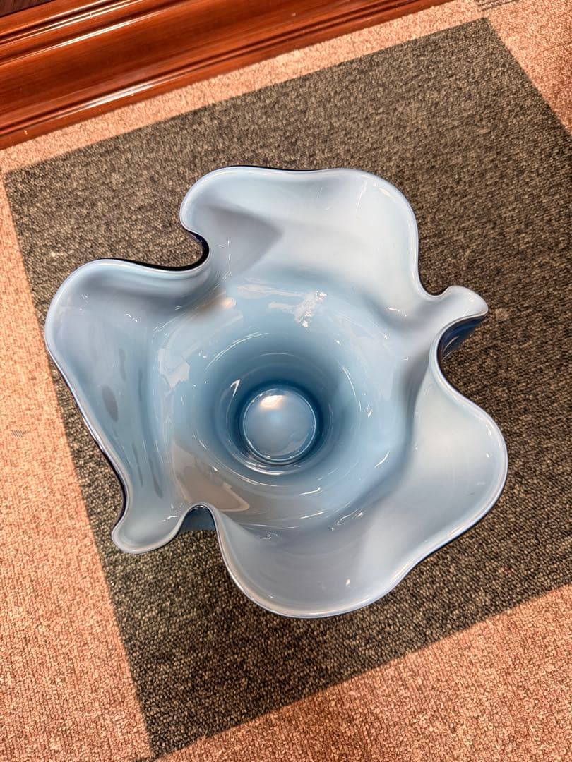 Glass Flower Vase ガラス花瓶 ブルー系 アートガラス 希少