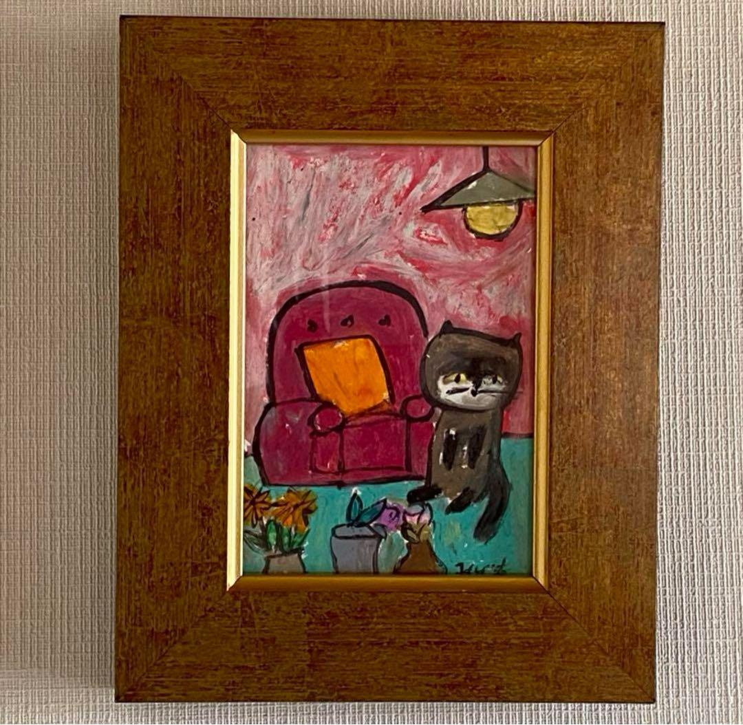 絵画。原画【猫ちゃんは部屋にきれいな花をたくさん置くのが好き】