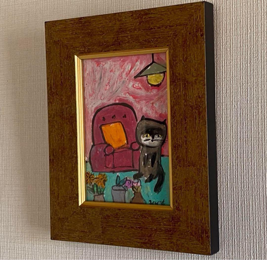 絵画。原画【猫ちゃんは部屋にきれいな花をたくさん置くのが好き】