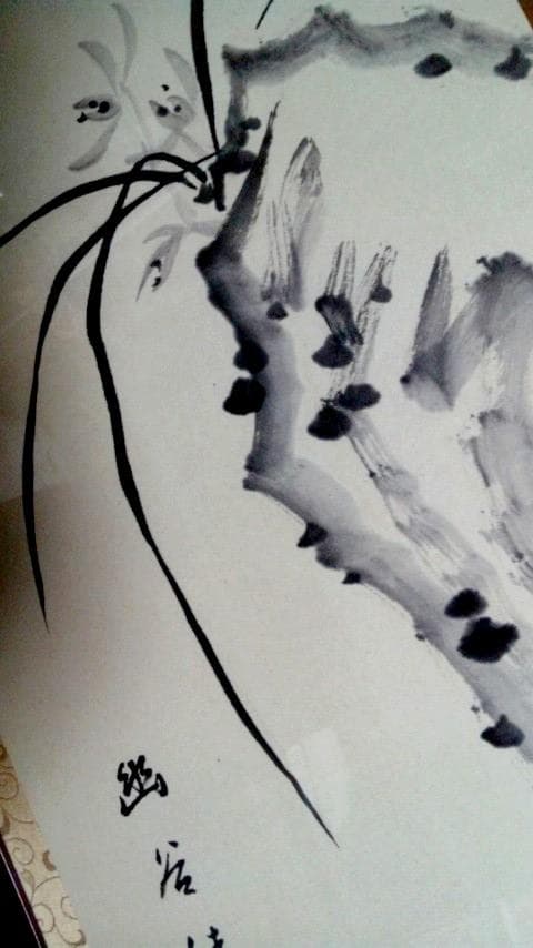 絵画　墨絵　幽谷佳人　額付き