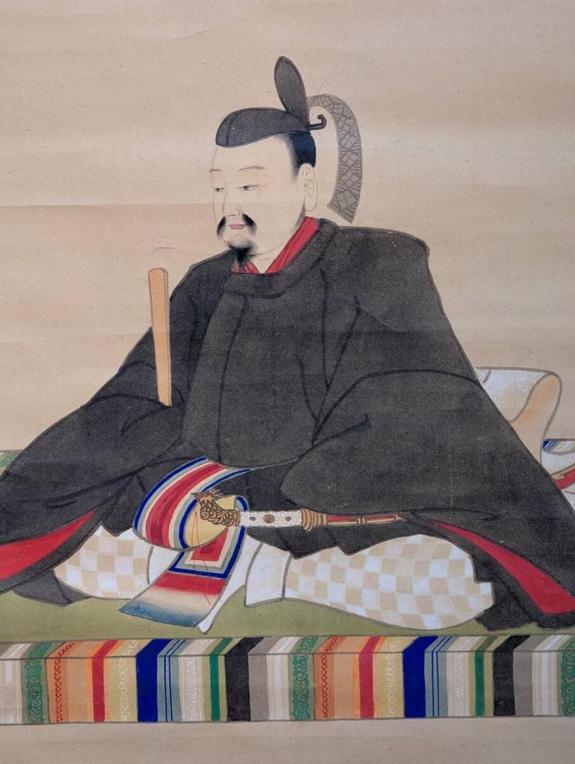 【真作】掛軸　武家肖像図　彩色人物画　時代物　肖像人物画　識箱入　T79