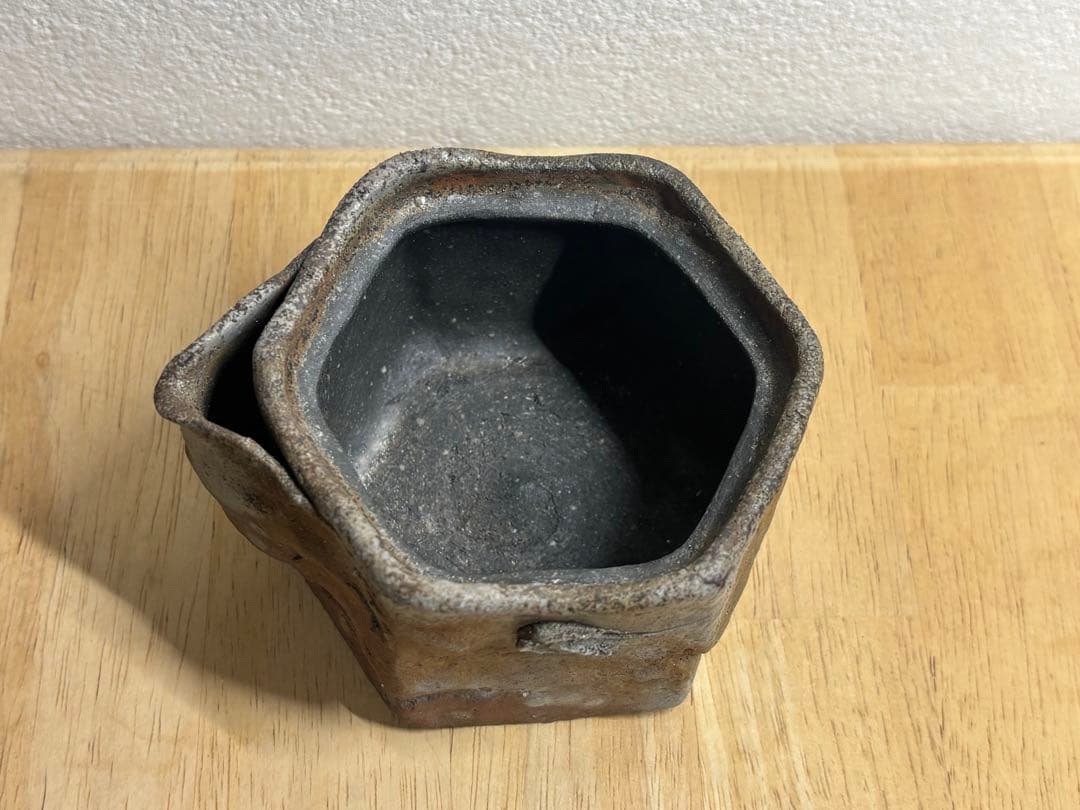 116. 備前焼 宝瓶 登り窯 ザクロ 6角 手びねり 急須