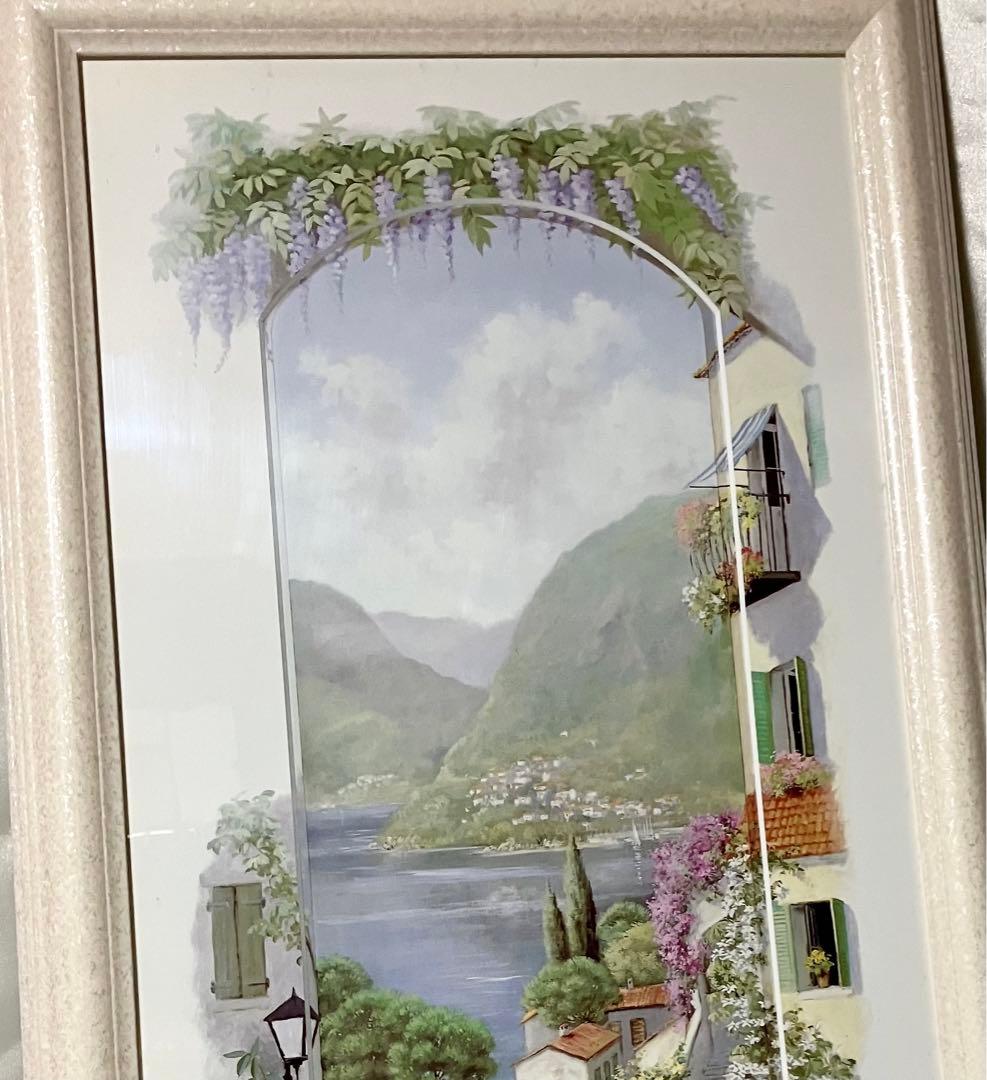 ピーターモッツの風景画 湖と山の絵画 フレーム付き
