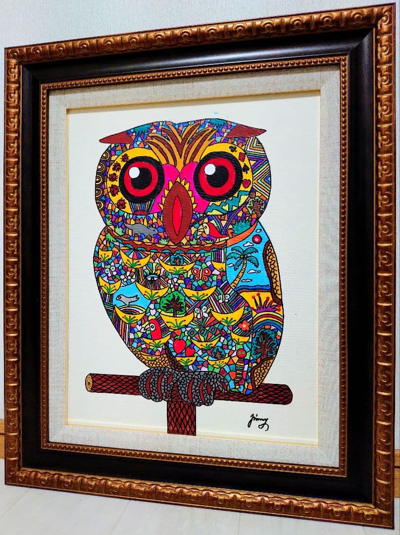 【F6号】ジミー大西【森】手描き/表裏サイン有/油彩/アクリル/絵画/額縁/額装