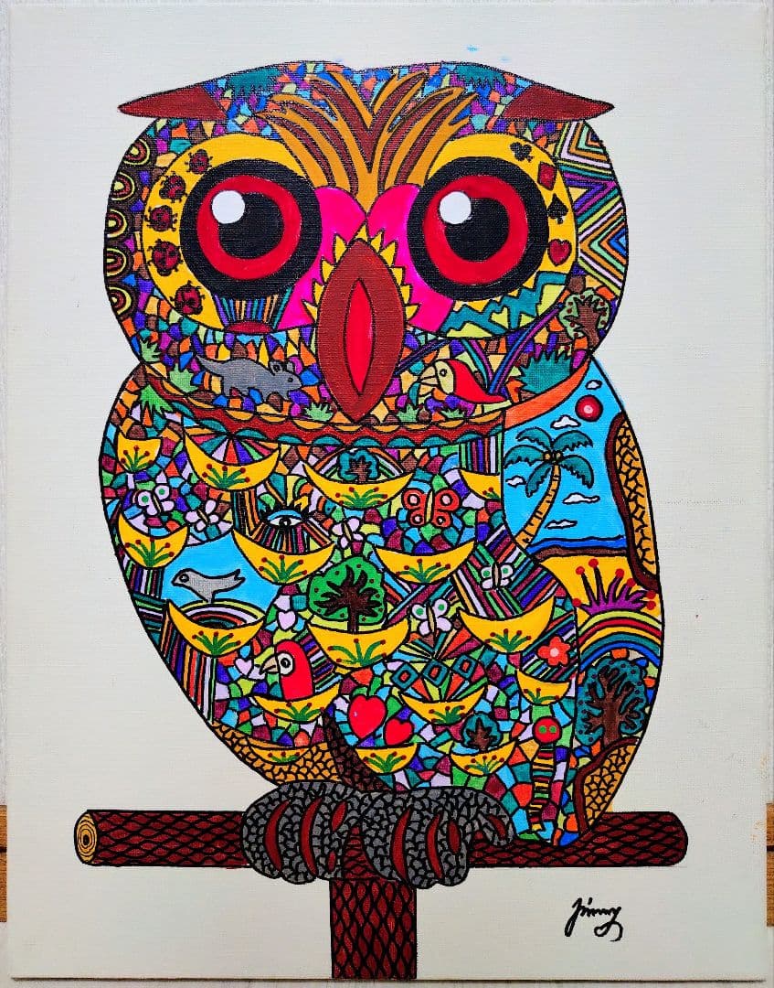 【F6号】ジミー大西【森】手描き/表裏サイン有/油彩/アクリル/絵画/額縁/額装