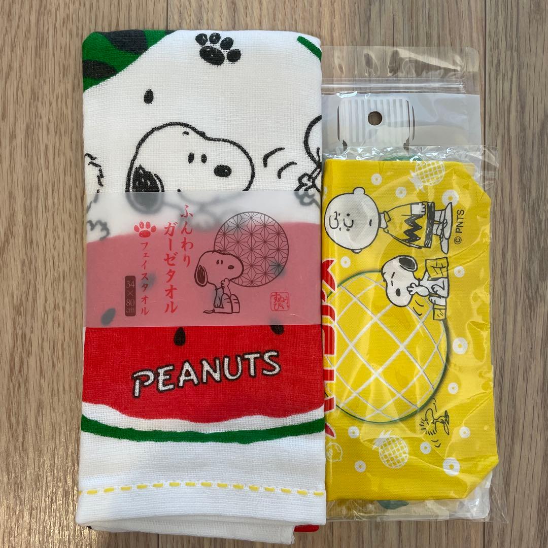 【新品】スヌーピー　ふんわりガーゼタオル　パインアメ　巾着　ペットボトルカバー