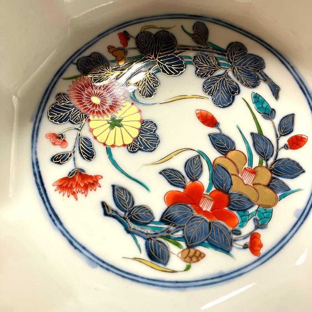 波佐見焼　林九郎窯　金彩剣先鉢　花鳥紋